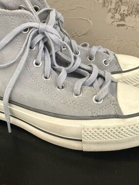 Light Gray Suede High-Top Sneakers - Women's Casual Lace-Up